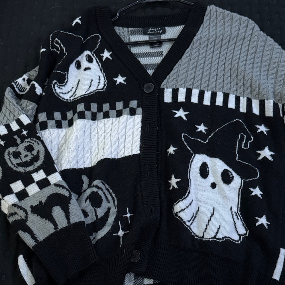 Hot Topic Black and Gray Striped Sweater